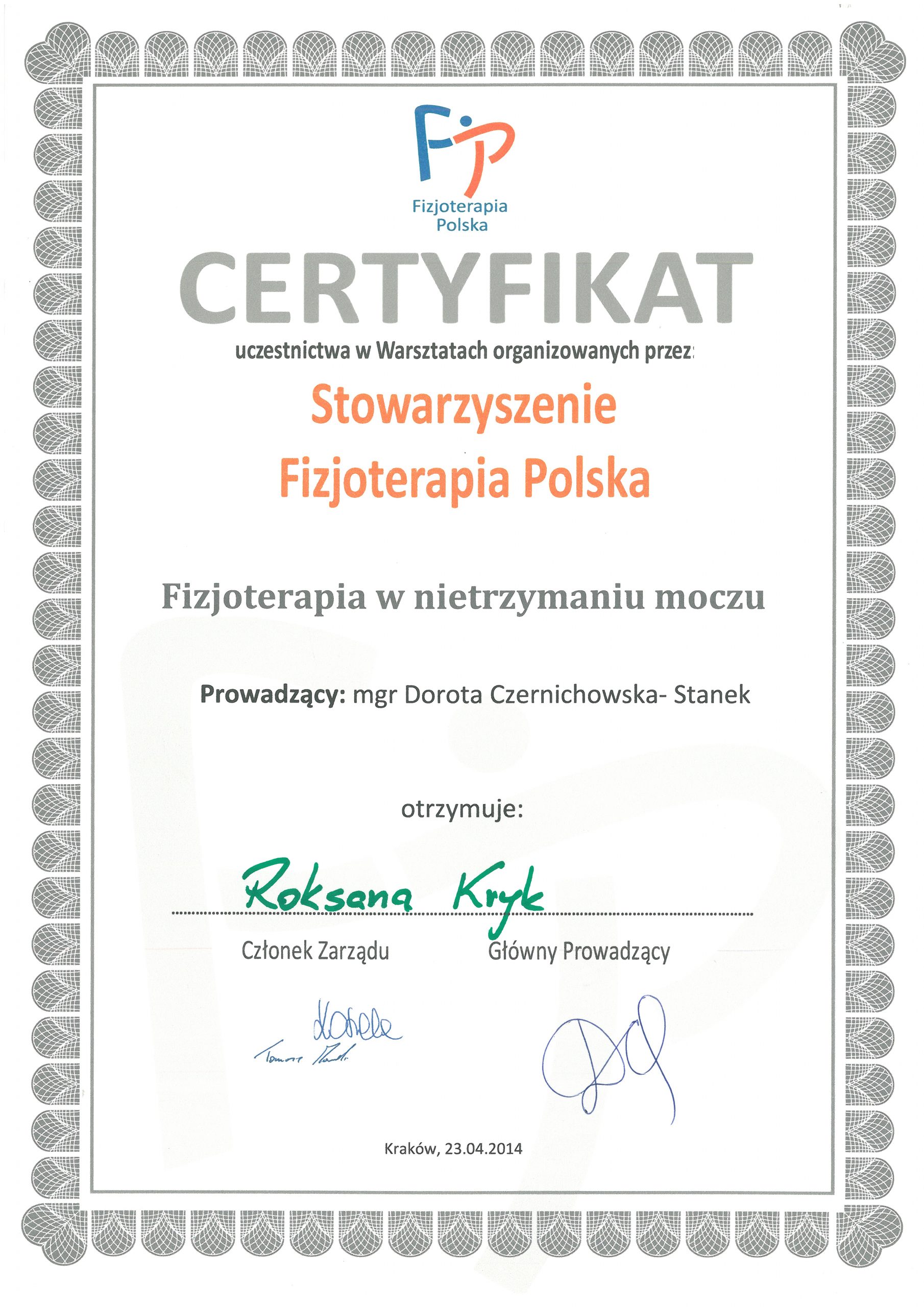 certyfikat warsztaty