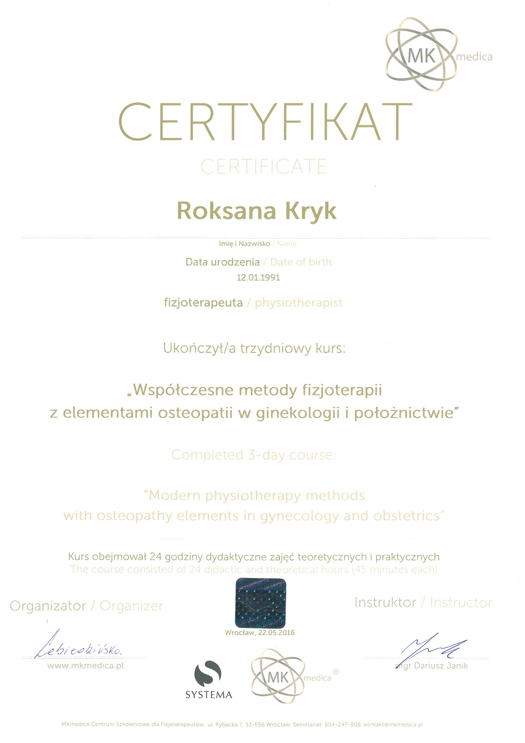 certyfikat kurs