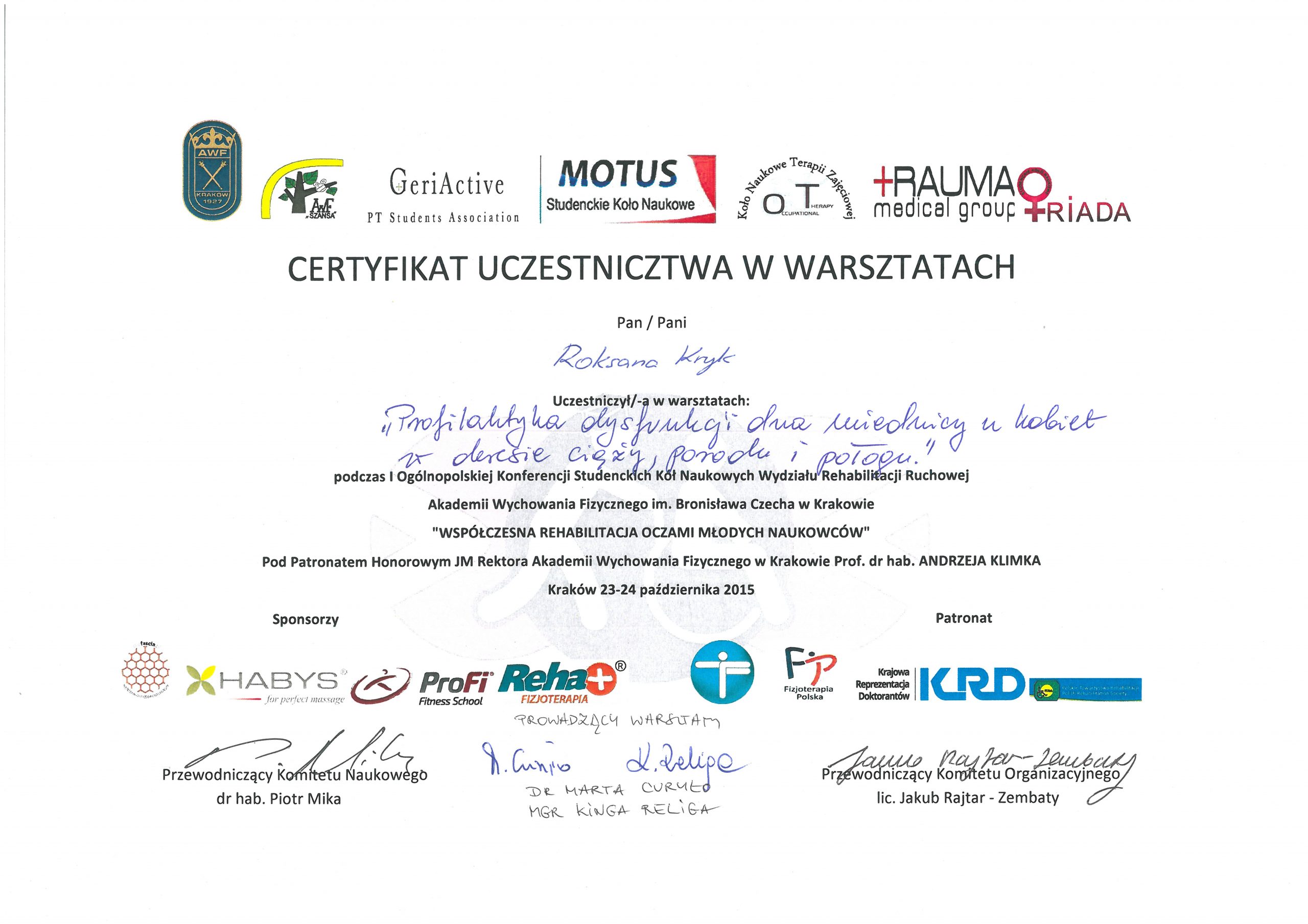 certyfikat warsztaty